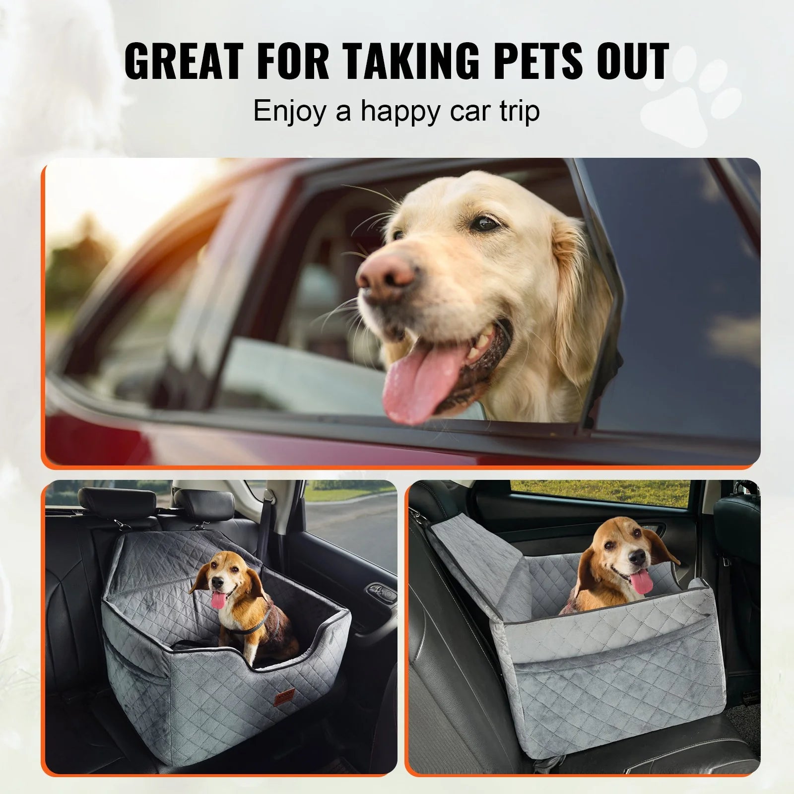 VEVOR Dog Booster Car Seat Pet Car Seat for Medium Large Dog up to 55 Lbs Gray