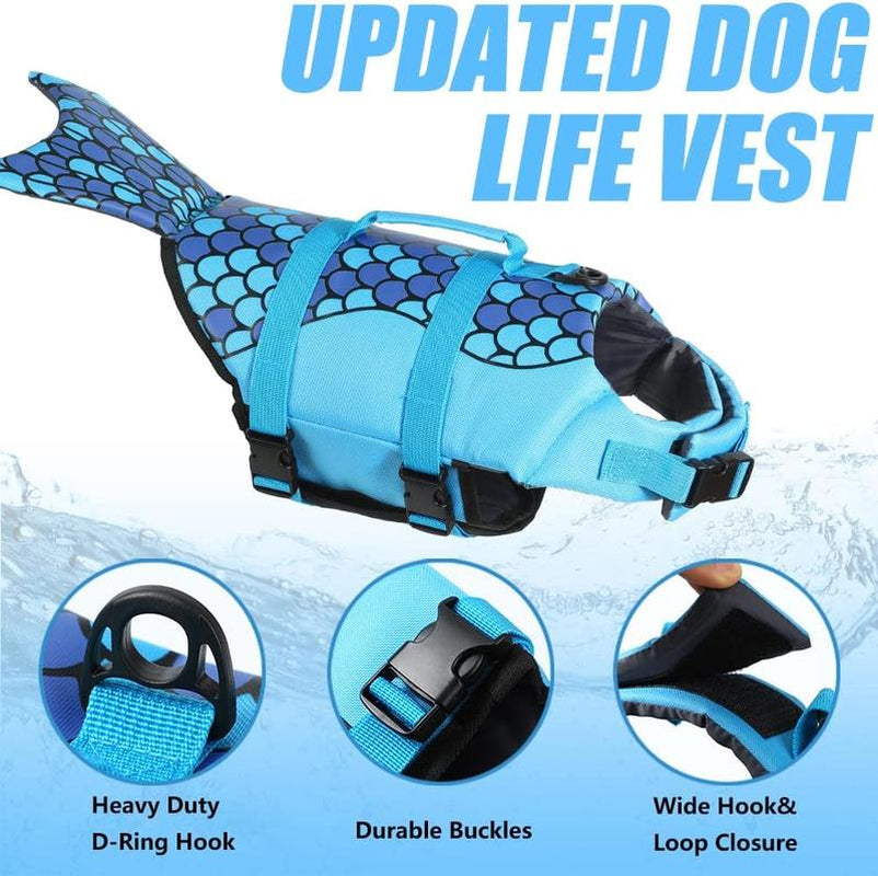 Dog Life Jacket Shark, Ripstop Dog Lifesaver Vests with Rescue Handle for Small Medium and Large Dogs, Pet Safety Swimsuit Preserver for Swimming Pool Beach Boating