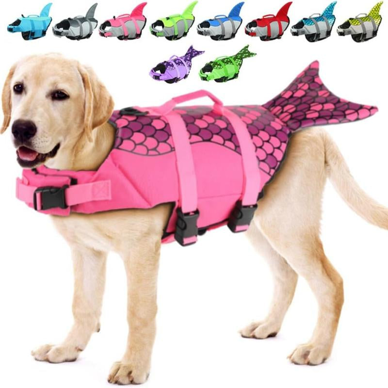 Dog Life Jacket Shark, Ripstop Dog Lifesaver Vests with Rescue Handle for Small Medium and Large Dogs, Pet Safety Swimsuit Preserver for Swimming Pool Beach Boating