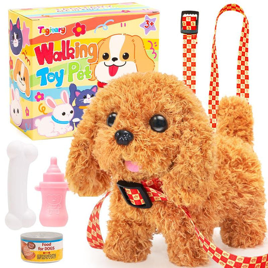 Plush Toys Puppy Electronic Toy Dogs That Walk and Bark,Tail Wagging Fake Dog Interactive Dog Toy with Leash