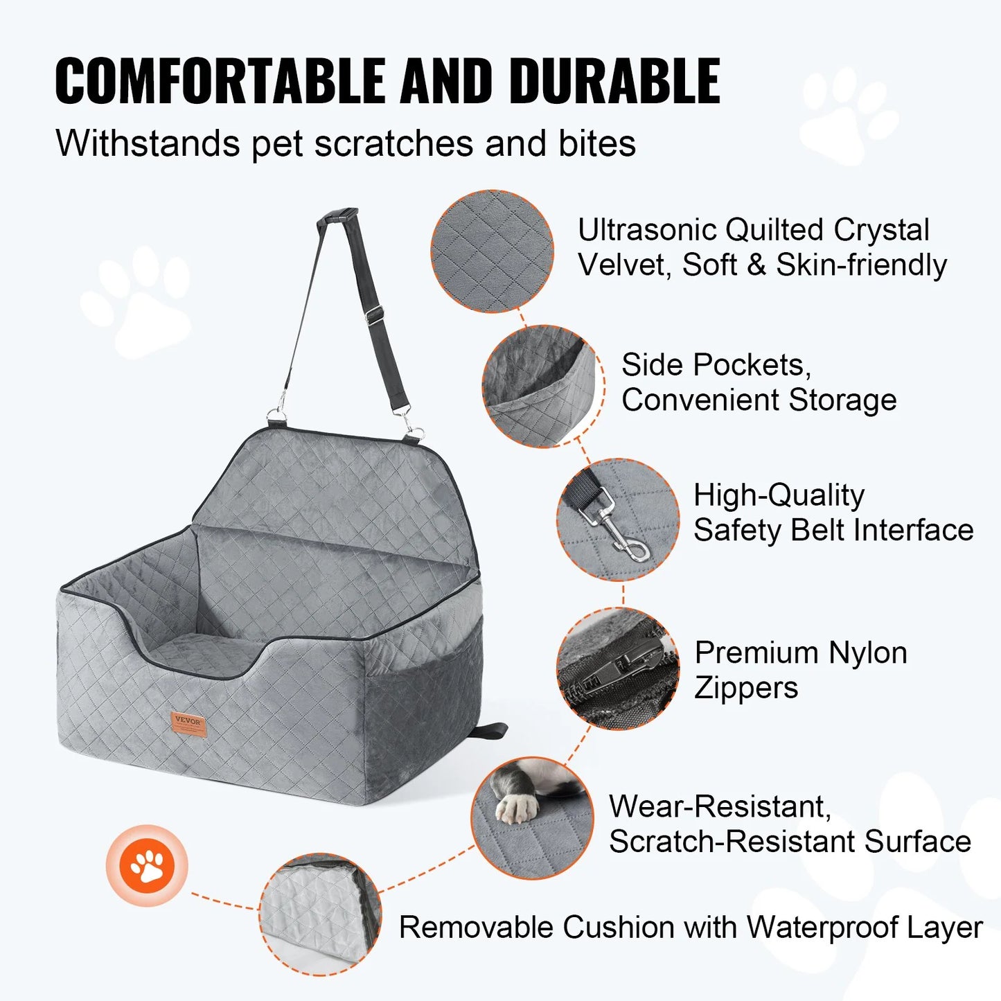 VEVOR Dog Booster Car Seat Pet Car Seat for Medium Large Dog up to 55 Lbs Gray