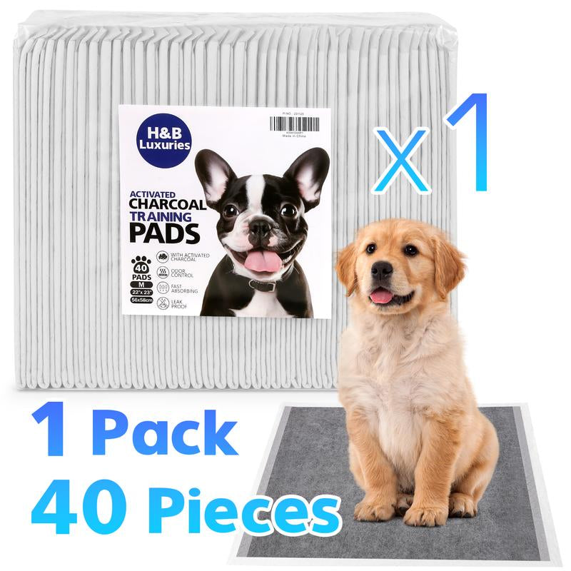 H&B Luxuries Activated Charcoal Training Pads for Dogs, 40-Counts, 22"X23", Super Absorbent & Leak-Proof & Odor, Natural Bamboo Charcoal Infused