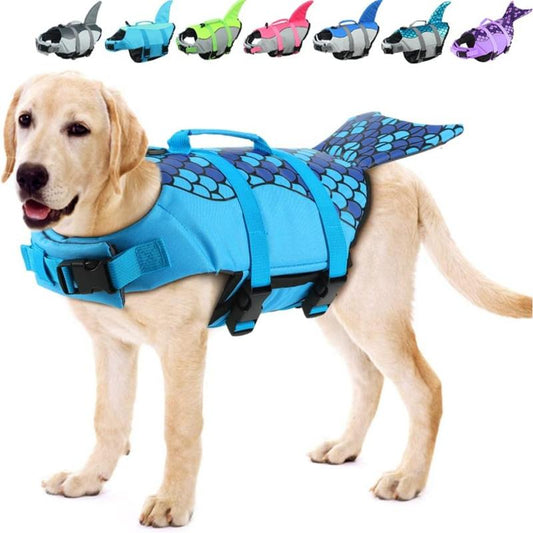 Dog Life Jacket Shark, Ripstop Dog Lifesaver Vests with Rescue Handle for Small Medium and Large Dogs, Pet Safety Swimsuit Preserver for Swimming Pool Beach Boating