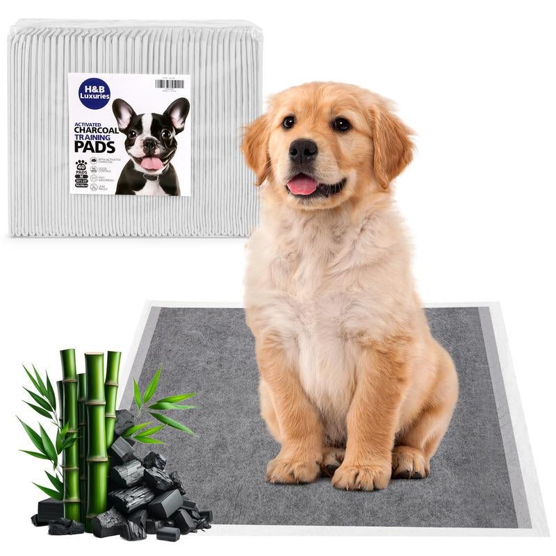 H&B Luxuries Activated Charcoal Training Pads for Dogs, 40-Counts, 22"X23", Super Absorbent & Leak-Proof & Odor, Natural Bamboo Charcoal Infused