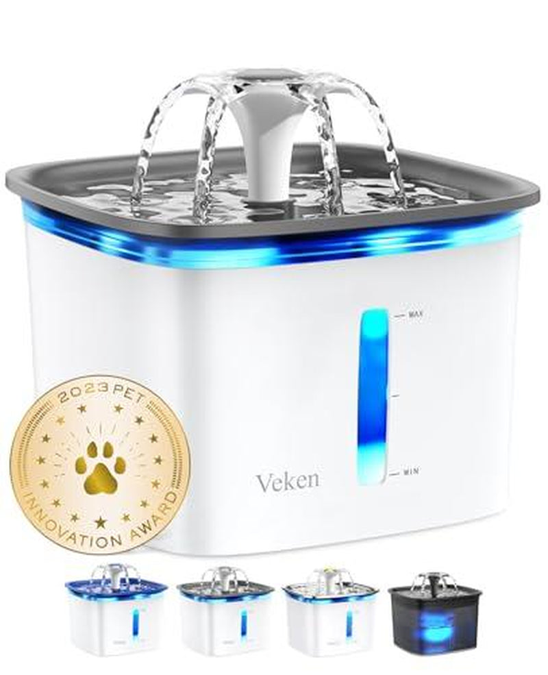 Veken 95Oz/2.8L Pet Fountain, Automatic Cat Water Fountain Dog Water Dispenser with Replacement Filters for Cats, Dogs, Multiple Pets (Blue, Plastic)