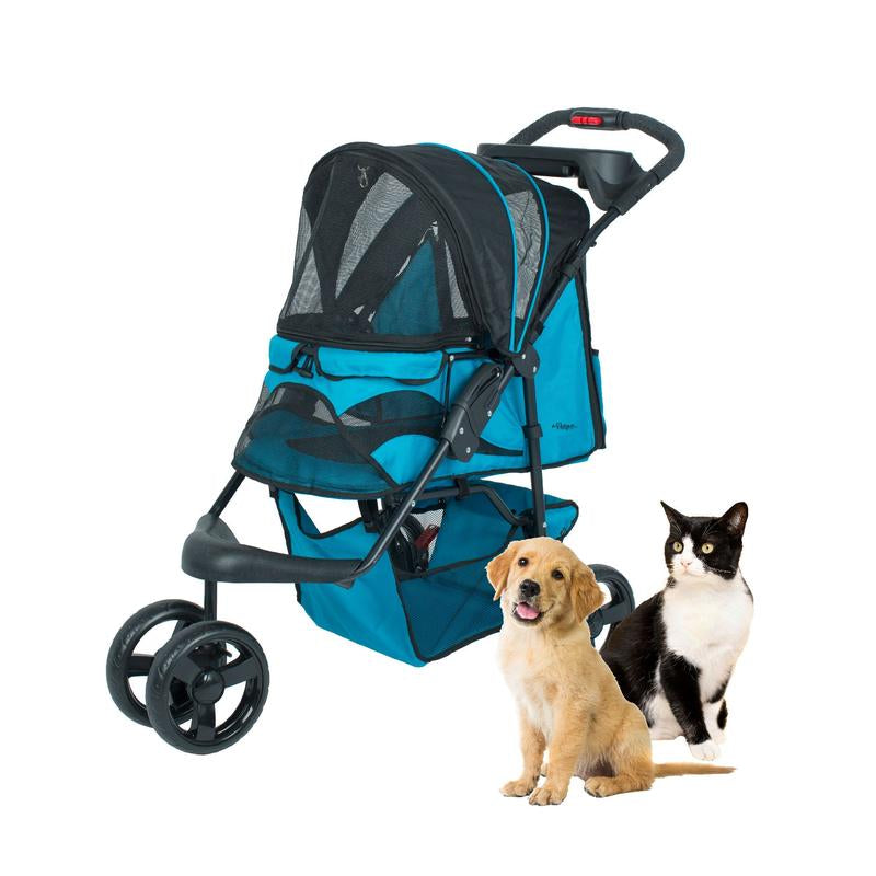 Durable Pet Stroller, Easy Fold, Large Storage Basket, Secure Cup Holder Tray, for Small to Medium Dog, Cat, Bunny, Supports Pets up to 55LBS