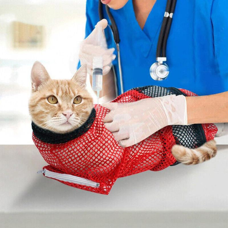 Cat Bathing Bag, 1 Count Breathable Mesh Cat Shower Bag, Adjustable Cat Grooming Bag for Nail Trimming, Bathing Polyester Soft Cat Washing Bag