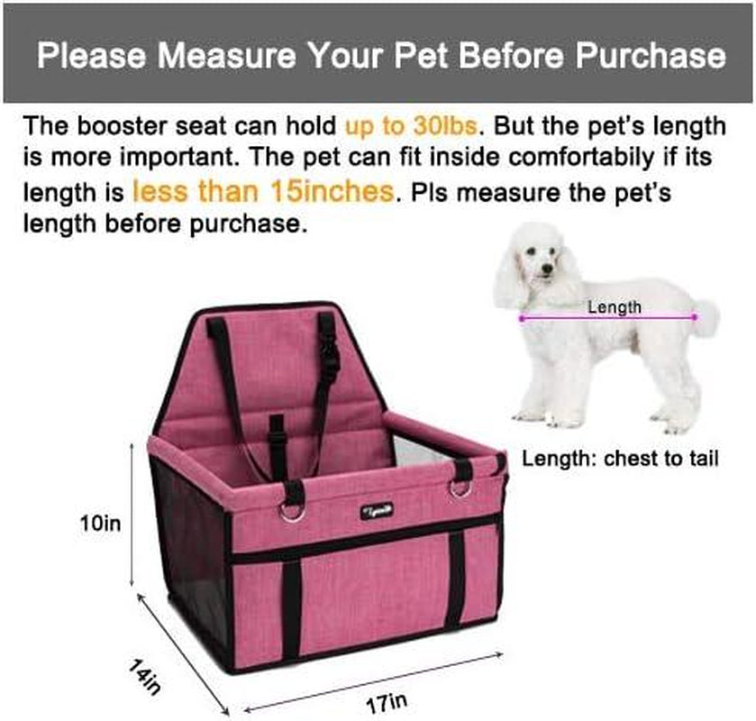 Pet Car Seat, Sturdy Reinforced Structure, Shortened Leash with Metal Snap Hook, Loops for Seat Belt, Waterproof Thick Soft Fleece Pad, Ideal Booster Seat for Small and Medium Cats and Dogs