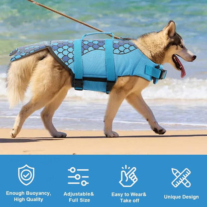 Dog Life Jacket Shark, Ripstop Dog Lifesaver Vests with Rescue Handle for Small Medium and Large Dogs, Pet Safety Swimsuit Preserver for Swimming Pool Beach Boating