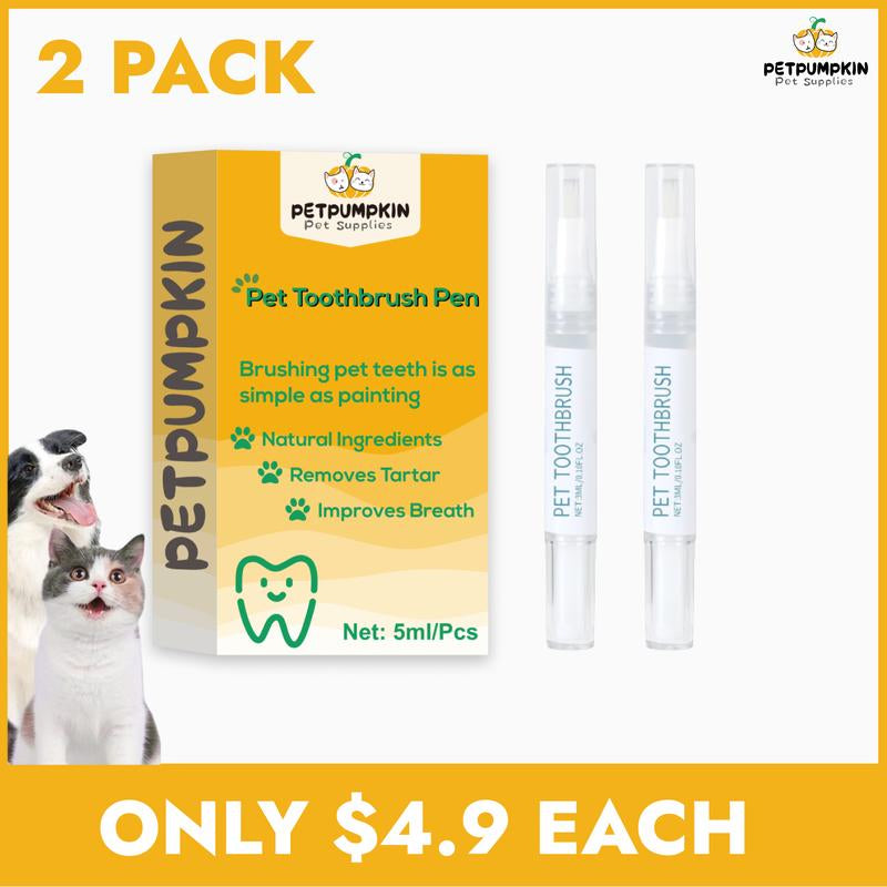 Petpumpkin Toothbrush Pen 2 Pack,Cat/Dog Tooth Whitening & Cleaning,Natural Plant Substance-Pet Teeth Repairing Kit,Dogs Cats Natural Plants Tartar Remover Tool