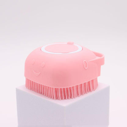 Dog Bath Brush, Soft Silicone Shampoo Dispenser Brush Scrubber Pet Massage Shower Grooming Washing Soap Brush with Adjustable Handle for Long Short Haired Dogs Cats Shower