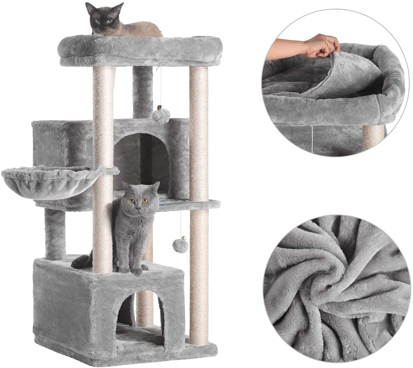 Cat Tree,Multi-Level Cat Condo for Large Cat Tower Furniture with Sisal-Covered Scratching Posts, 2 Plush Condos, Big Plush Perches MPJ011W