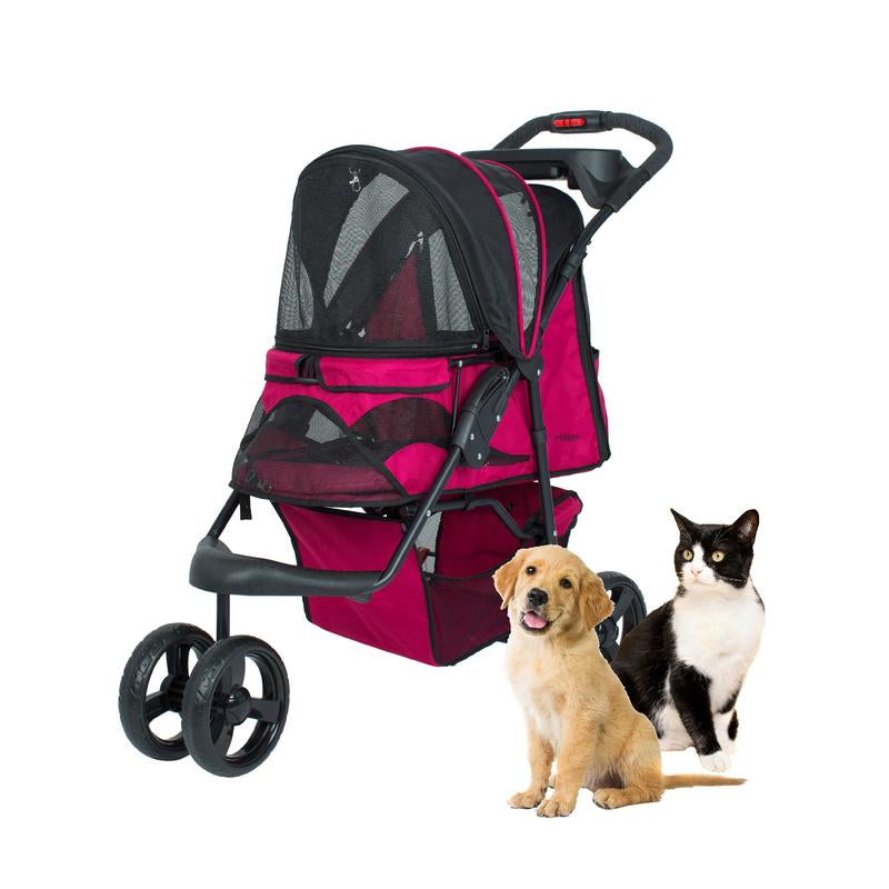 Durable Pet Stroller, Easy Fold, Large Storage Basket, Secure Cup Holder Tray, for Small to Medium Dog, Cat, Bunny, Supports Pets up to 55LBS