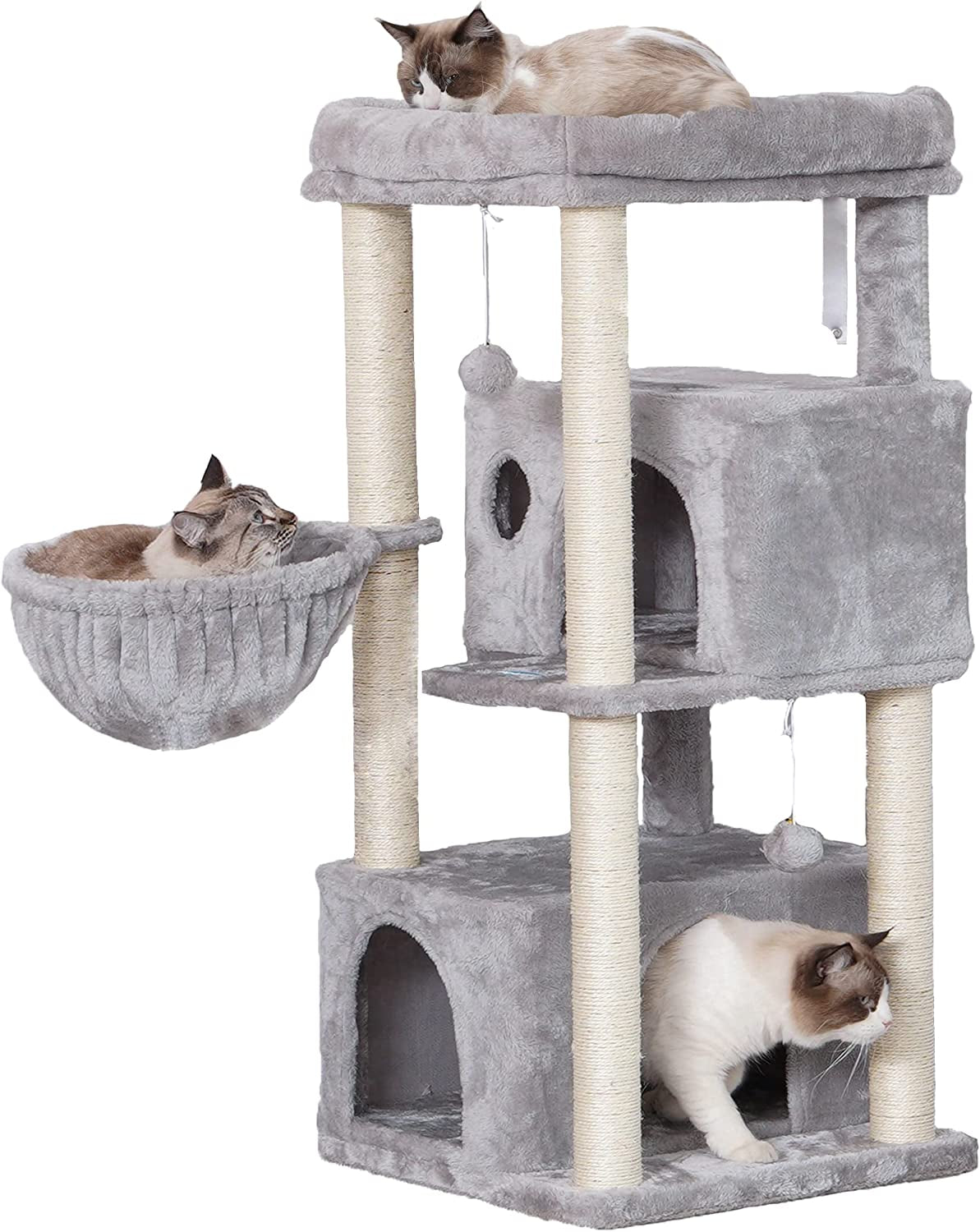 Cat Tree,Multi-Level Cat Condo for Large Cat Tower Furniture with Sisal-Covered Scratching Posts, 2 Plush Condos, Big Plush Perches MPJ011W