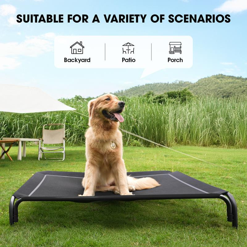 Elevated Raised Cooling Cots Bed for Large Dogs, Portable Indoor & Outdoor Pet Hammock with Skid-Resistant Feet, Frame with Breathable Mesh,Portable Dog Cot for Camping or Beach, Durable Summer Frame