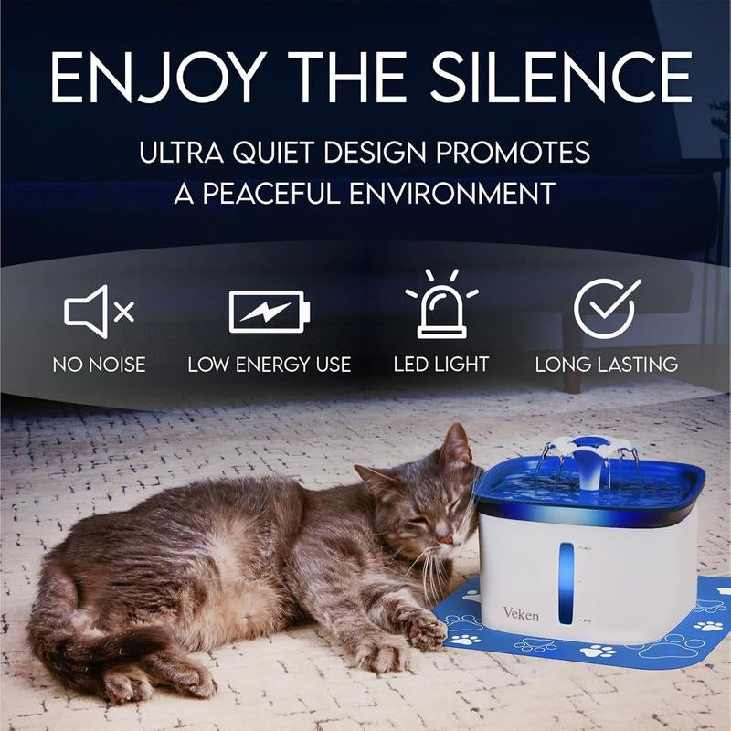 Veken 95Oz/2.8L Pet Fountain, Automatic Cat Water Fountain Dog Water Dispenser with Replacement Filters for Cats, Dogs, Multiple Pets (Blue, Plastic)