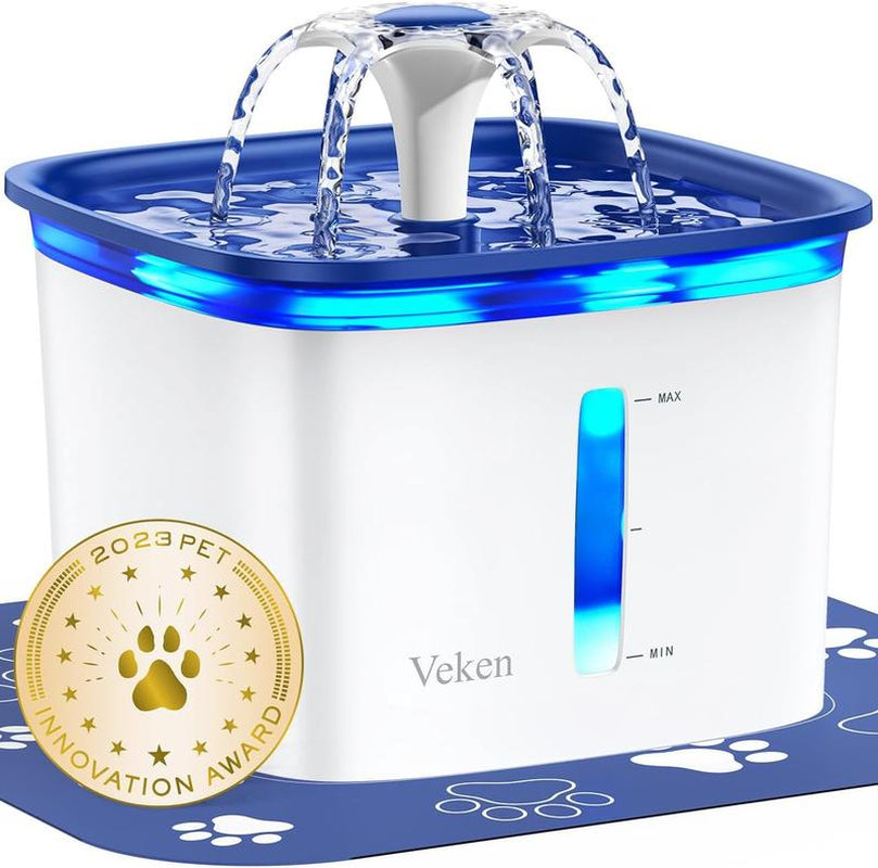 Veken 95Oz/2.8L Pet Fountain, Automatic Cat Water Fountain Dog Water Dispenser with Replacement Filters for Cats, Dogs, Multiple Pets (Blue, Plastic)