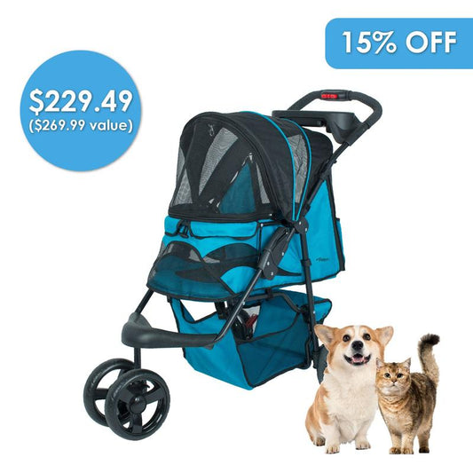 Durable Pet Stroller, Easy Fold, Large Storage Basket, Secure Cup Holder Tray, for Small to Medium Dog, Cat, Bunny, Supports Pets up to 55LBS