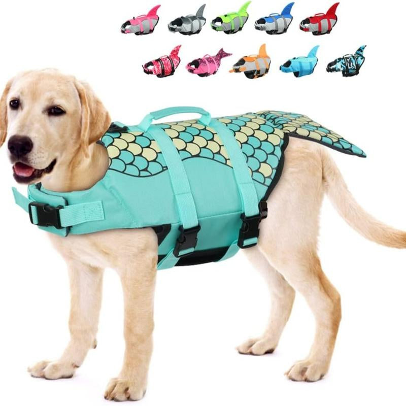 Dog Life Jacket Shark, Ripstop Dog Lifesaver Vests with Rescue Handle for Small Medium and Large Dogs, Pet Safety Swimsuit Preserver for Swimming Pool Beach Boating