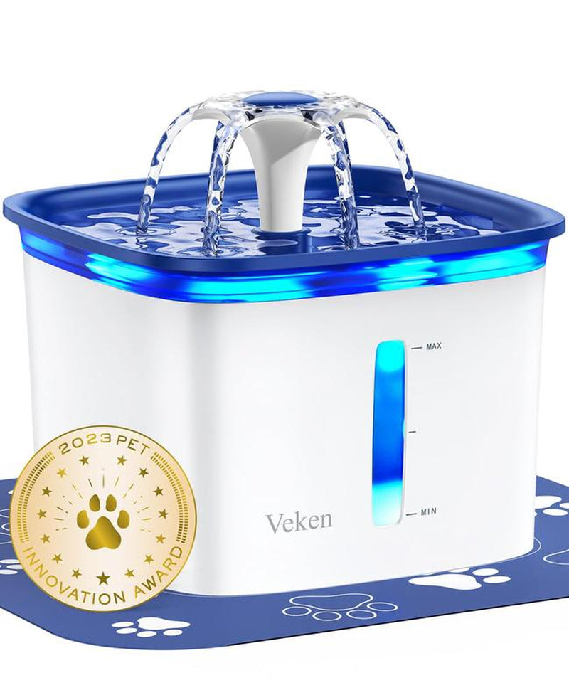 Veken 95Oz/2.8L Pet Fountain, Automatic Cat Water Fountain Dog Water Dispenser with Replacement Filters for Cats, Dogs, Multiple Pets (Blue, Plastic)