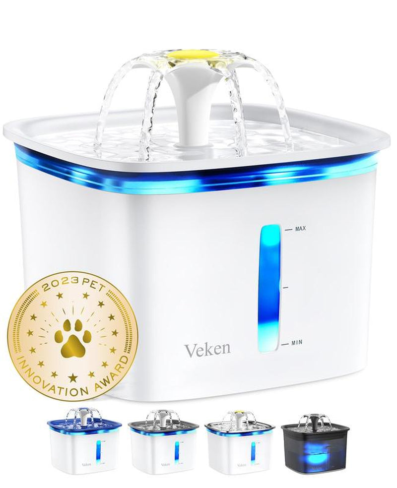 Veken 95Oz/2.8L Pet Fountain, Automatic Cat Water Fountain Dog Water Dispenser with Replacement Filters for Cats, Dogs, Multiple Pets (Blue, Plastic)