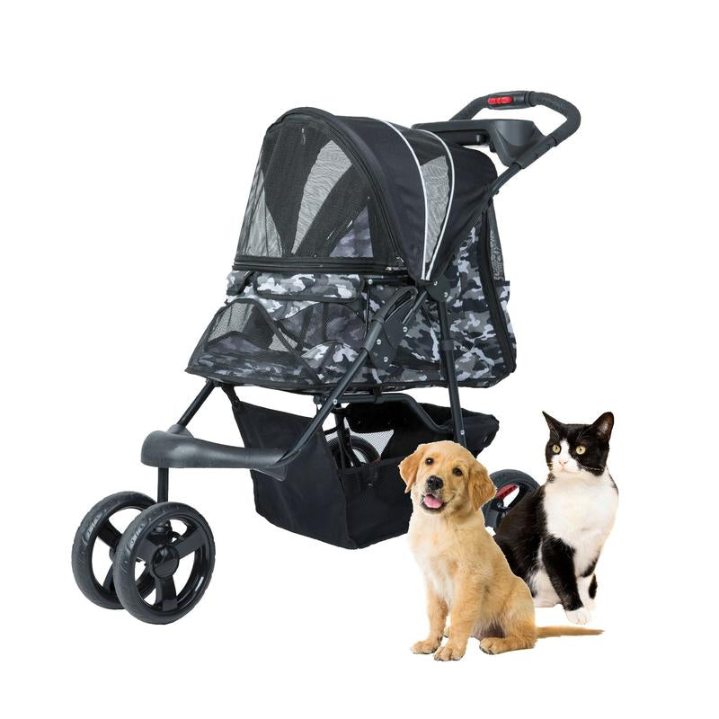 Durable Pet Stroller, Easy Fold, Large Storage Basket, Secure Cup Holder Tray, for Small to Medium Dog, Cat, Bunny, Supports Pets up to 55LBS