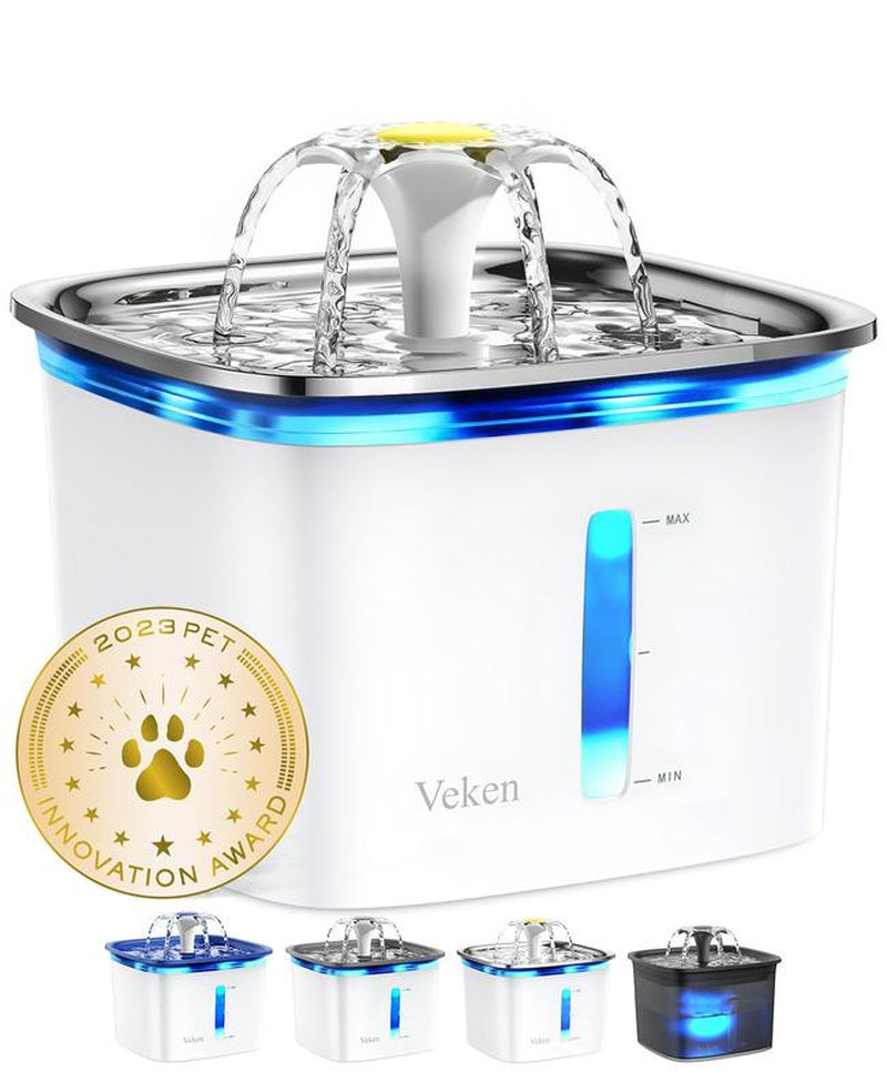 Veken 95Oz/2.8L Pet Fountain, Automatic Cat Water Fountain Dog Water Dispenser with Replacement Filters for Cats, Dogs, Multiple Pets (Blue, Plastic)