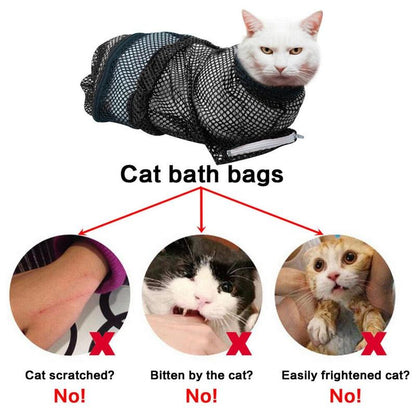 Cat Bathing Bag, 1 Count Breathable Mesh Cat Shower Bag, Adjustable Cat Grooming Bag for Nail Trimming, Bathing Polyester Soft Cat Washing Bag