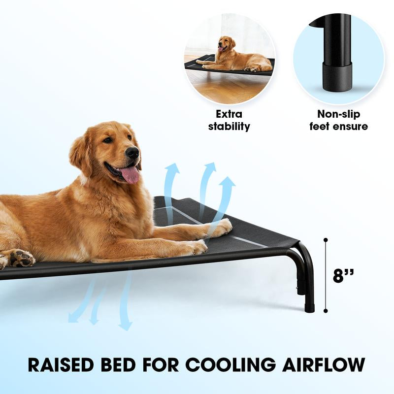 Elevated Raised Cooling Cots Bed for Large Dogs, Portable Indoor & Outdoor Pet Hammock with Skid-Resistant Feet, Frame with Breathable Mesh,Portable Dog Cot for Camping or Beach, Durable Summer Frame